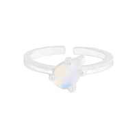 Waterdrop Natural Opal Crystal Claw Adjustable Ring, 925 Sterling Silver