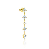 Crystal Flower Crescent Moon Earring and Adjustable Open Ring, 925 Sterling Silver