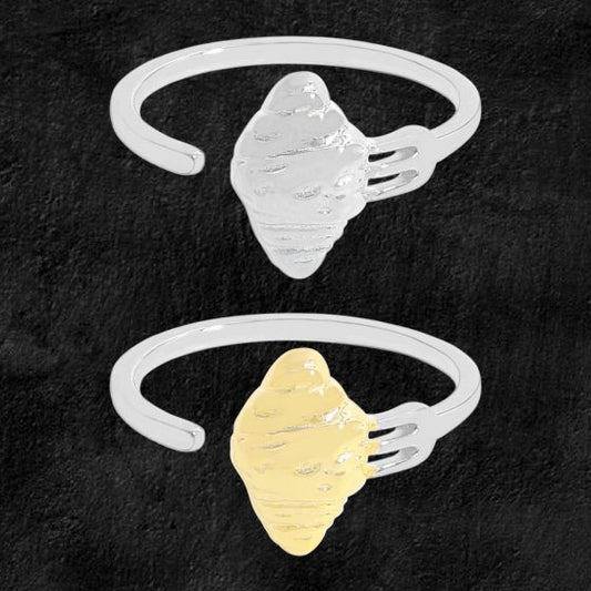 Irregular Fork, Knife and Croissant 925 Sterling Silver Adjustable Ring
