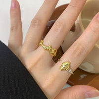 Irregular Fork, Knife and Croissant 925 Sterling Silver Adjustable Ring