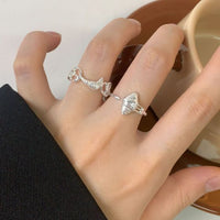 Irregular Fork, Knife and Croissant 925 Sterling Silver Adjustable Ring