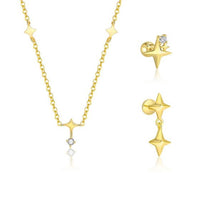 Four-Pointed Star Sterling Silver Necklace and Single Earring
