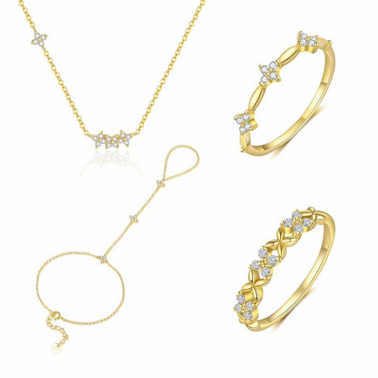 CZ Flower 925 Sterling Silver Necklace, Bracelet & Ring