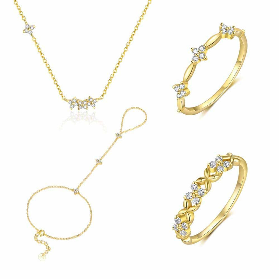 Crystal Flower 925 Sterling Silver Necklace, Bracelet & Ring