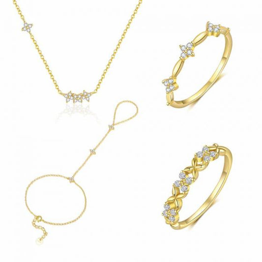 CZ Flower 925 Sterling Silver Necklace, Bracelet & Ring