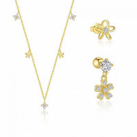 Gold Crystal Hollow Flower Pendant and Stud Earrings