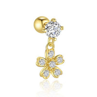 Gold Crystal Hollow Flower Pendant and Stud Earrings