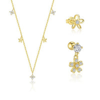 Gold Crystal Hollow Flower Pendant and Stud Earrings