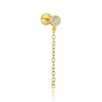Modern Gold Round Crystal Sterling Silver Earring (Single)