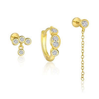 Modern Gold Round Crystal Sterling Silver Earring (Single)