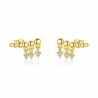 18K Yellow Gold Bead Crystal 925 Sterling Silver Stud Earrings