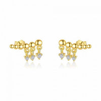 18K Yellow Gold Bead Crystal 925 Sterling Silver Stud Earrings