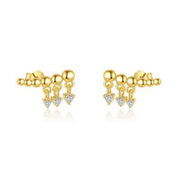 18K Yellow Gold Bead Crystal 925 Sterling Silver Stud Earrings