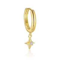Crystal Star and Crescent Moon Sterling Silver Earring (Single)