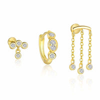 Round Crystal Tassel Sterling Silver Earring (Single)