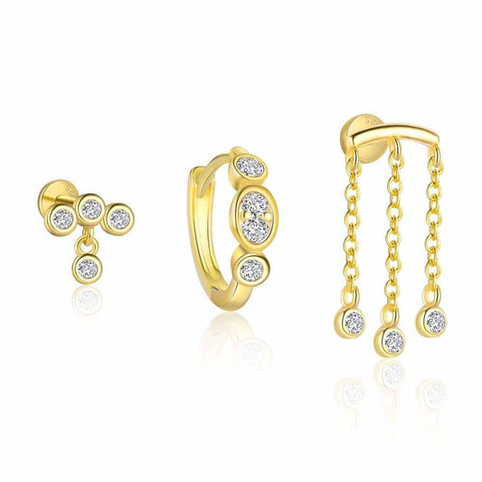 Round CZ Tassel Sterling Silver Earring (Single)