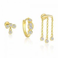 Round Crystal Tassel Sterling Silver Earring (Single)