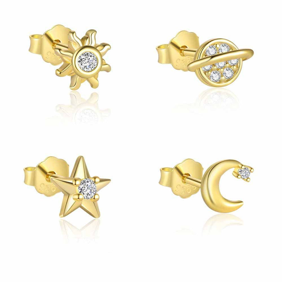Celestial Crystal Gold Stud Earring (Single)