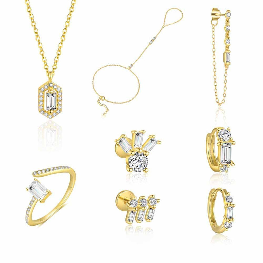 Shining Baguette 925 Sterling Silver Necklace, Bracelet, Ring and Earring