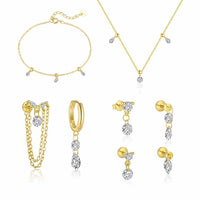 Golden Crystal Geometry 925 Sterling Silver Jewelry Set