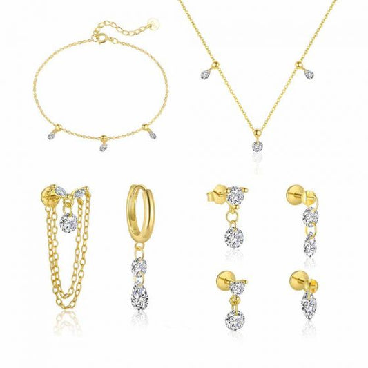 Golden CZ Geometry 925 Sterling Silver Jewelry Set