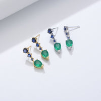 Sterling Silver Blue & Green Dangle Drop Earrings