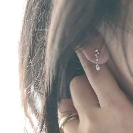 CZ Waterdrop Sterling Silver Dangling Earrings