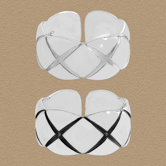 Quilted Wide Adjustable Ring in 925 Sterling Silver