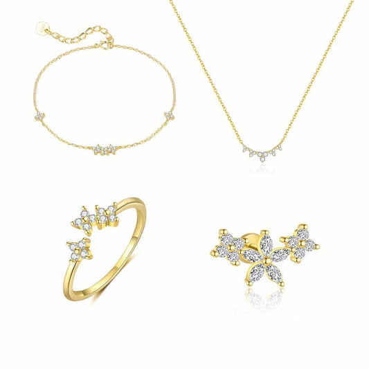 CZ Flower 925 Sterling Silver Studs, Ring, Necklace & Bracelet