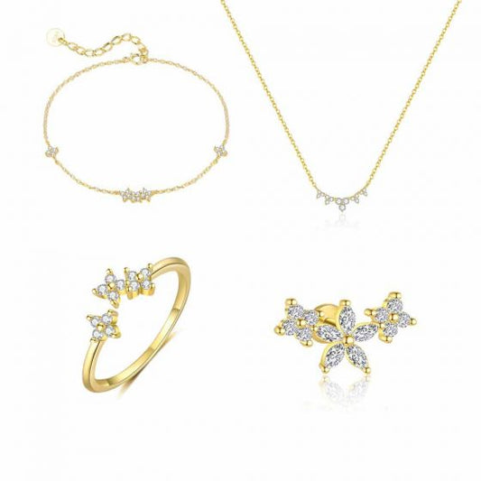 CZ Flower 925 Sterling Silver Studs, Ring, Necklace & Bracelet
