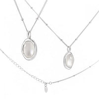 Oval White Shell Necklace in 925 Sterling Silver