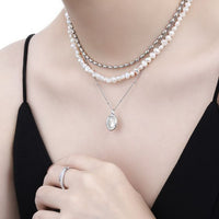 Oval White Shell Necklace in 925 Sterling Silver