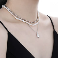 Oval White Shell Necklace in 925 Sterling Silver