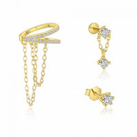 Yellow Gold Crystal Tassel 925 Sterling Silver Earrings