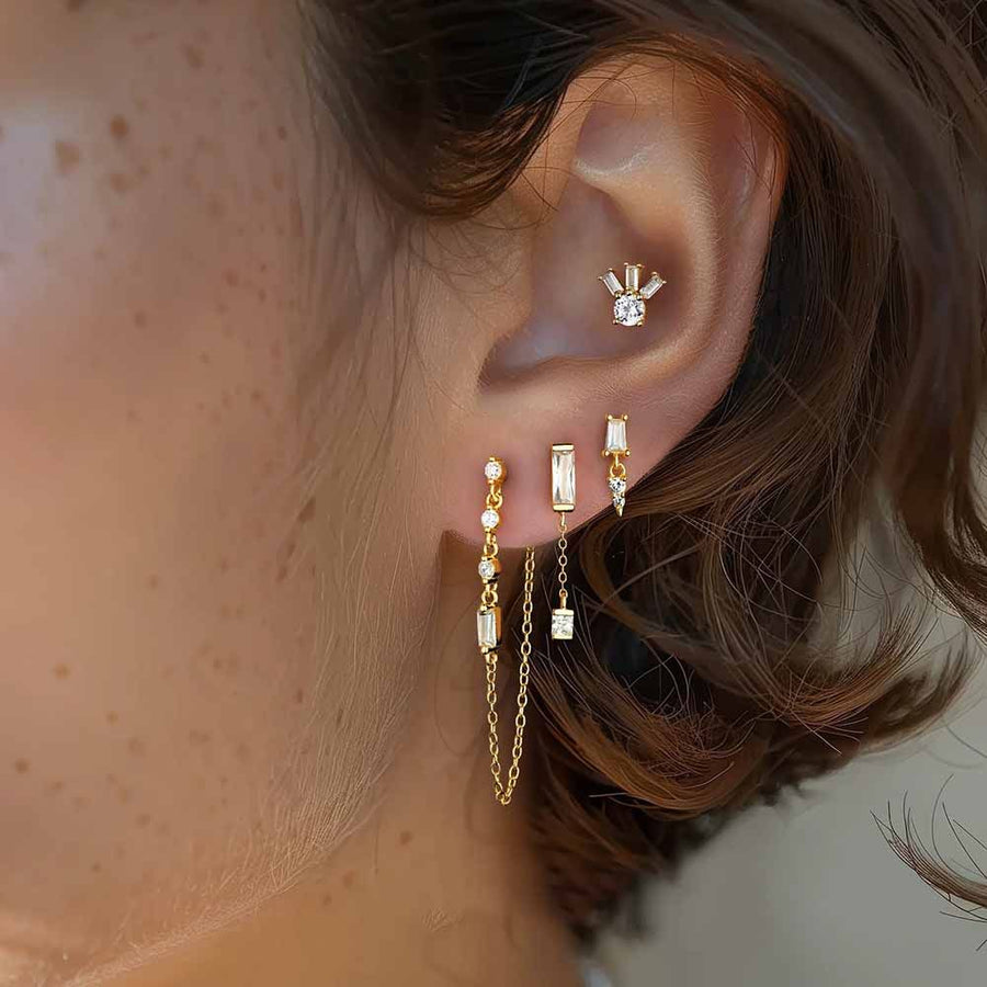 Modern Geometric Baguette Crystal Sterling Silver Drop Earrings