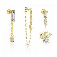 Modern Geometric Baguette Crystal Sterling Silver Drop Earrings