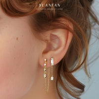 Modern Geometric Baguette Crystal Sterling Silver Drop Earrings