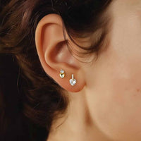 Golden Crystal Heart Stud Earrings, 925 Sterling Silver
