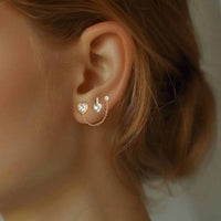 Golden Crystal Heart Stud Earrings, 925 Sterling Silver