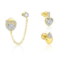 Golden Crystal Heart Stud Earrings, 925 Sterling Silver