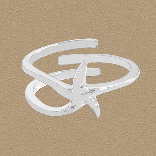 Starfish Adjustable Ring, 925 Sterling Silver