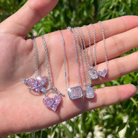 Pink Crystal Heart Geometry Necklace in 925 Sterling Silver