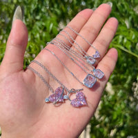 Pink Crystal Heart Geometry Necklace in 925 Sterling Silver