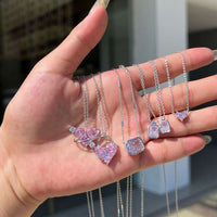 Pink Crystal Heart Geometry Necklace in 925 Sterling Silver