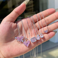 Pink Crystal Heart Geometry Necklace in 925 Sterling Silver