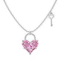 Pink Crystal Heart Geometry Necklace in 925 Sterling Silver
