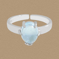 Oval Natural Aquamarine Adjustable Ring, 925 Sterling Silver