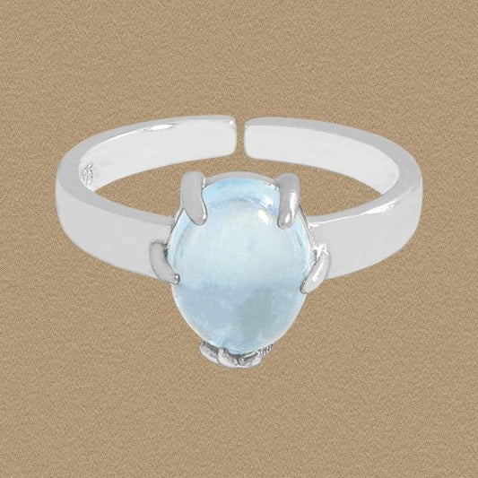 Oval Natural Aquamarine Adjustable Ring, 925 Sterling Silver