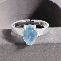 Oval Natural Aquamarine Adjustable Ring, 925 Sterling Silver
