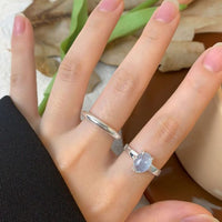 Oval Natural Aquamarine Adjustable Ring, 925 Sterling Silver